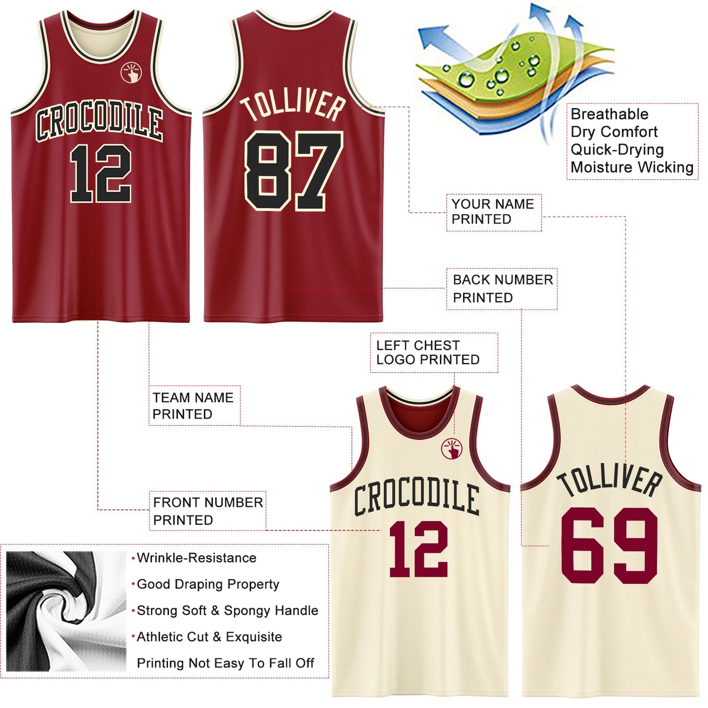 Custom Reversible Maroon Black-Cream Double Side Sublimation Basketball Suit Jersey - Sky-Custom