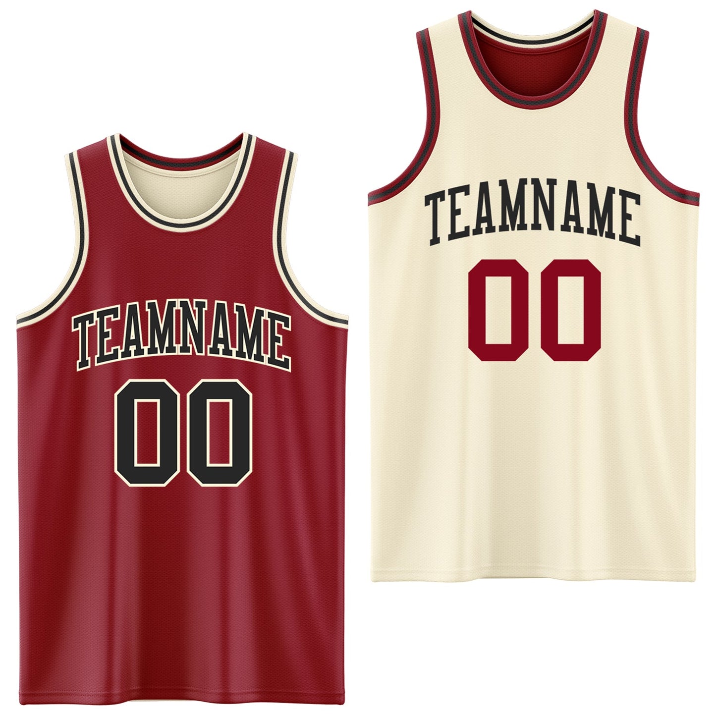 Custom Reversible Maroon Black-Cream Double Side Sublimation Basketball Suit Jersey - Sky-Custom