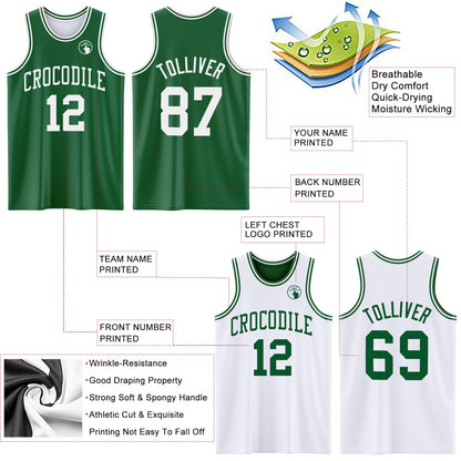 Custom Reversible Kelly Green White Double Side Sublimation Basketball Suit Jersey - Sky-Custom