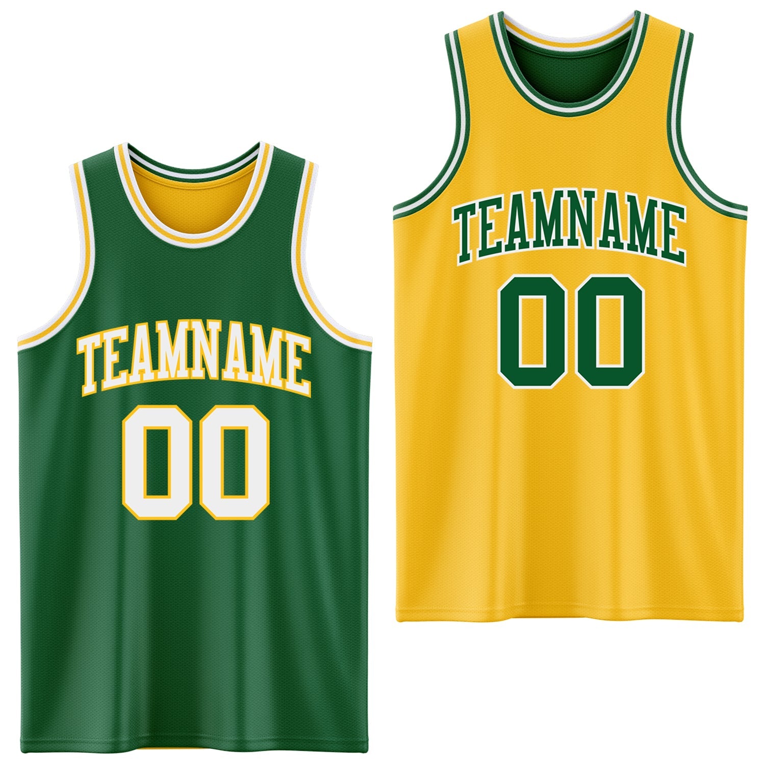 Custom Reversible Kelly Green White-Gold Double Side Sublimation Basketball Suit Jersey - Sky-Custom