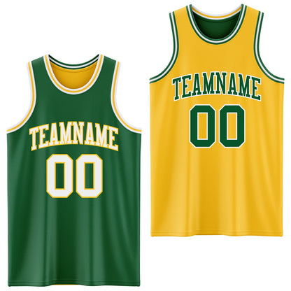 Custom Reversible Kelly Green White-Gold Double Side Sublimation Basketball Suit Jersey - Sky-Custom