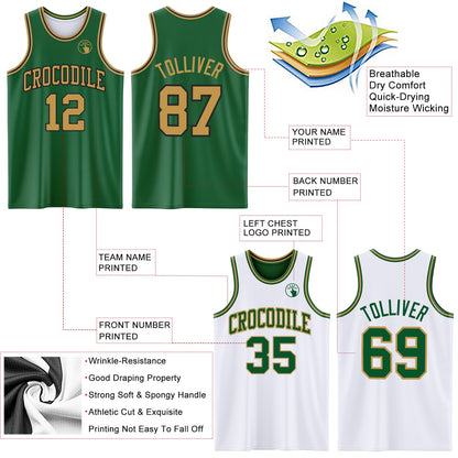 Custom Reversible Kelly Green Old Gold-Black Double Side Sublimation Basketball Suit Jersey - Sky-Custom