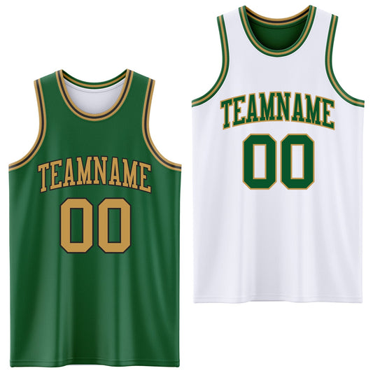 Custom Reversible Kelly Green Old Gold-Black Double Side Sublimation Basketball Suit Jersey - Sky-Custom