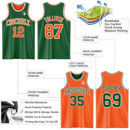 Custom Reversible Kelly Green Orange-White Double Side Sublimation Basketball Suit Jersey - Sky-Custom