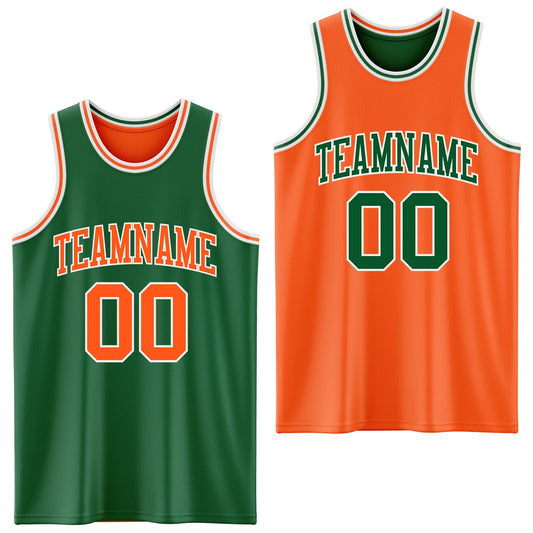 Custom Reversible Kelly Green Orange-White Double Side Sublimation Basketball Suit Jersey - Sky-Custom