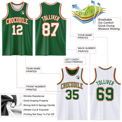 Custom Reversible Kelly Green White-Orange Double Side Sublimation Basketball Suit Jersey - Sky-Custom