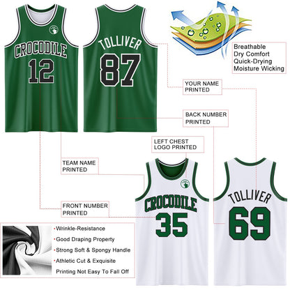 Custom Reversible Kelly Green Black-White Double Side Sublimation Basketball Suit Jersey - Sky-Custom
