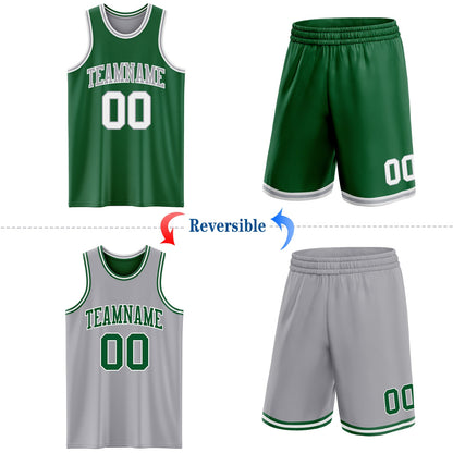 Custom Reversible Kelly Green White-Gray Double Side Sublimation Basketball Suit Jersey - Sky-Custom