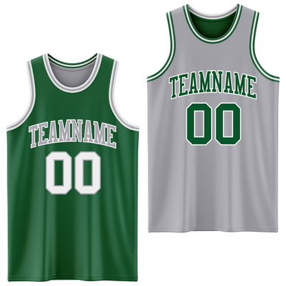 Custom Reversible Kelly Green White-Gray Double Side Sublimation Basketball Suit Jersey - Sky-Custom