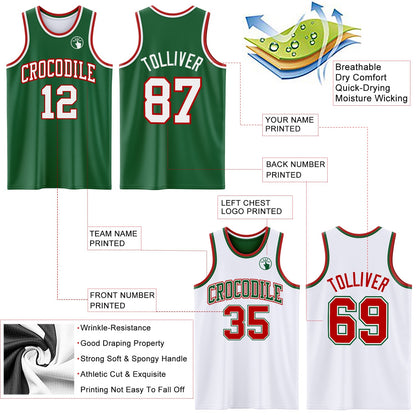 Custom Reversible Kelly Green White-Red Double Side Sublimation Basketball Suit Jersey - Sky-Custom