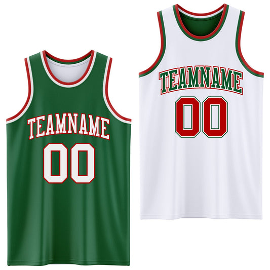Custom Reversible Kelly Green White-Red Double Side Sublimation Basketball Suit Jersey - Sky-Custom