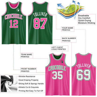 Custom Reversible Kelly Green Pink-White Double Side Sublimation Basketball Suit Jersey - Sky-Custom