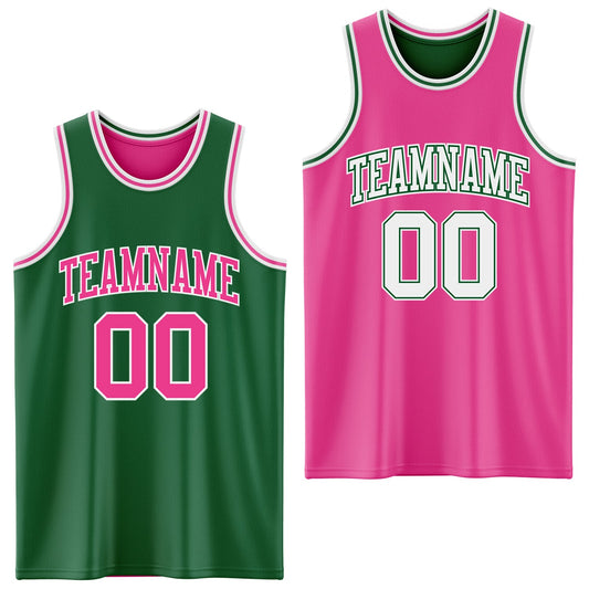 Custom Reversible Kelly Green Pink-White Double Side Sublimation Basketball Suit Jersey - Sky-Custom
