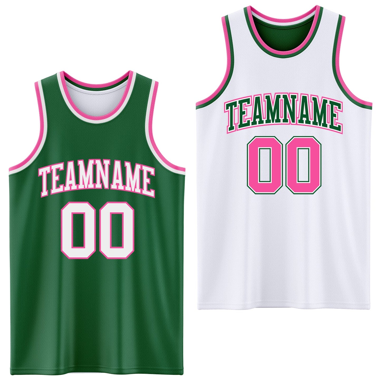 Custom Reversible Kelly Green White-Pink Double Side Sublimation Basketball Suit Jersey - Sky-Custom