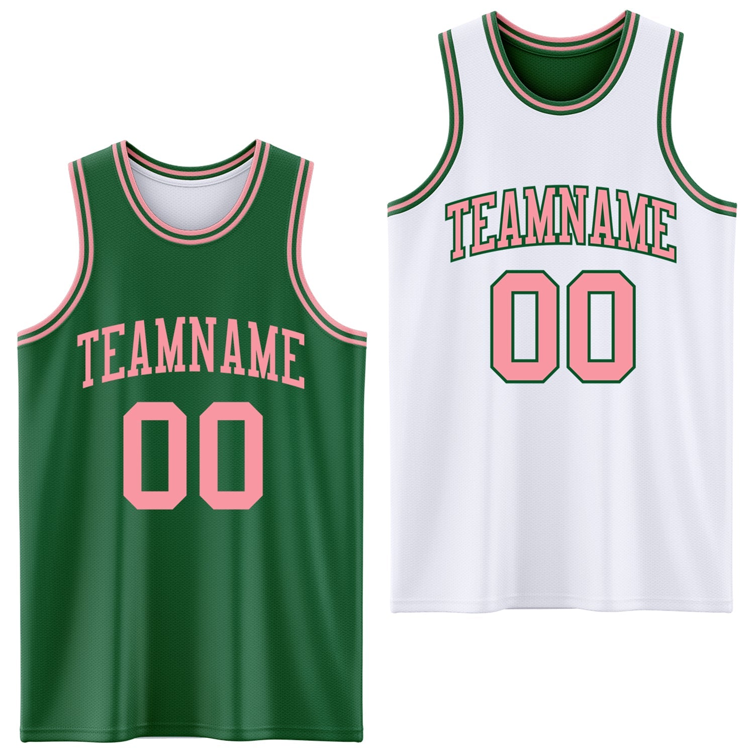 Custom Reversible Kelly Green Medium Pink Double Side Sublimation Basketball Suit Jersey - Sky-Custom