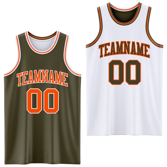 Custom Reversible Olive Orange-White Double Side Salute To Service Sublimation Basketball Suit Jersey - Sky-Custom
