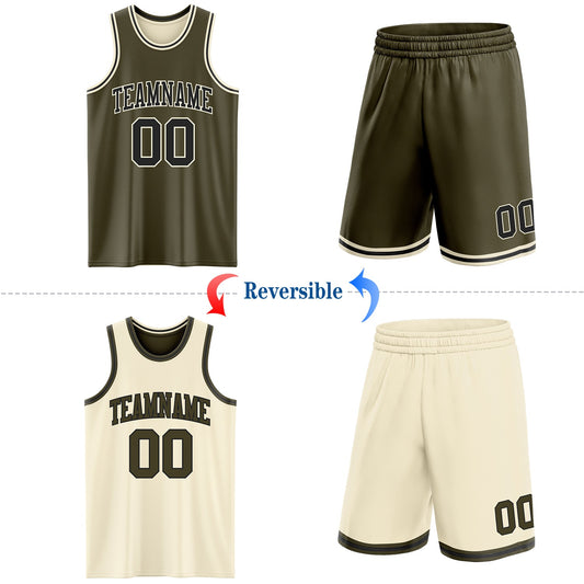 Custom Reversible Olive Black-Cream Double Side Salute To Service Sublimation Basketball Suit Jersey - Sky-Custom