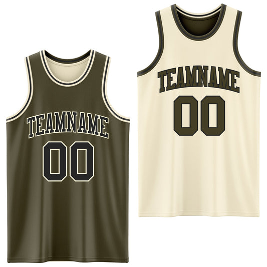 Custom Reversible Olive Black-Cream Double Side Salute To Service Sublimation Basketball Suit Jersey - Sky-Custom