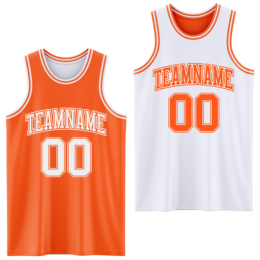 Custom Reversible Orange White Double Side Sublimation Basketball Suit Jersey - Sky-Custom