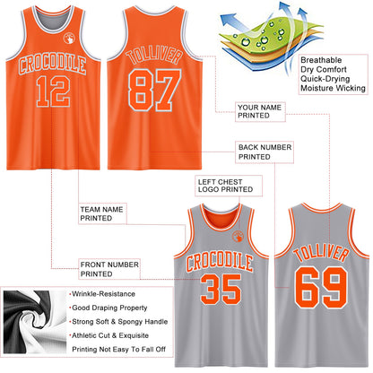 Custom Reversible Orange White-Gray Double Side Sublimation Basketball Suit Jersey - Sky-Custom