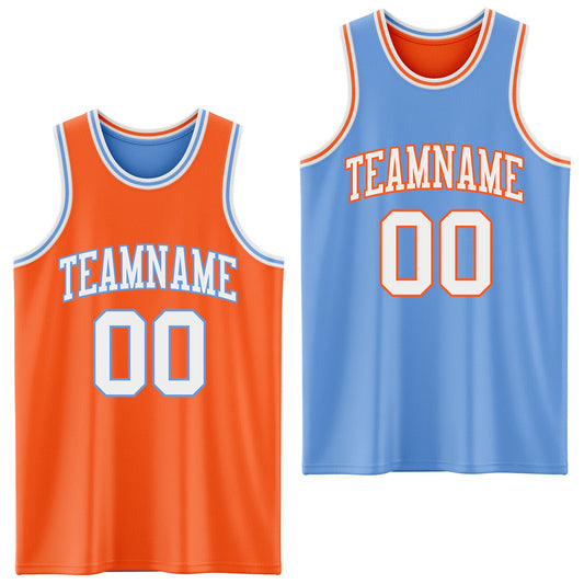 Custom Reversible Orange White-Light Blue Double Side Sublimation Basketball Suit Jersey - Sky-Custom