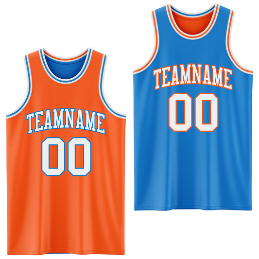 Custom Reversible Orange White-Powder Blue Double Side Sublimation Basketball Suit Jersey - Sky-Custom