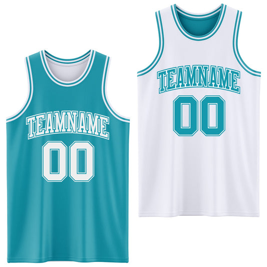 Custom Reversible Teal White Double Side Sublimation Basketball Suit Jersey - Sky-Custom