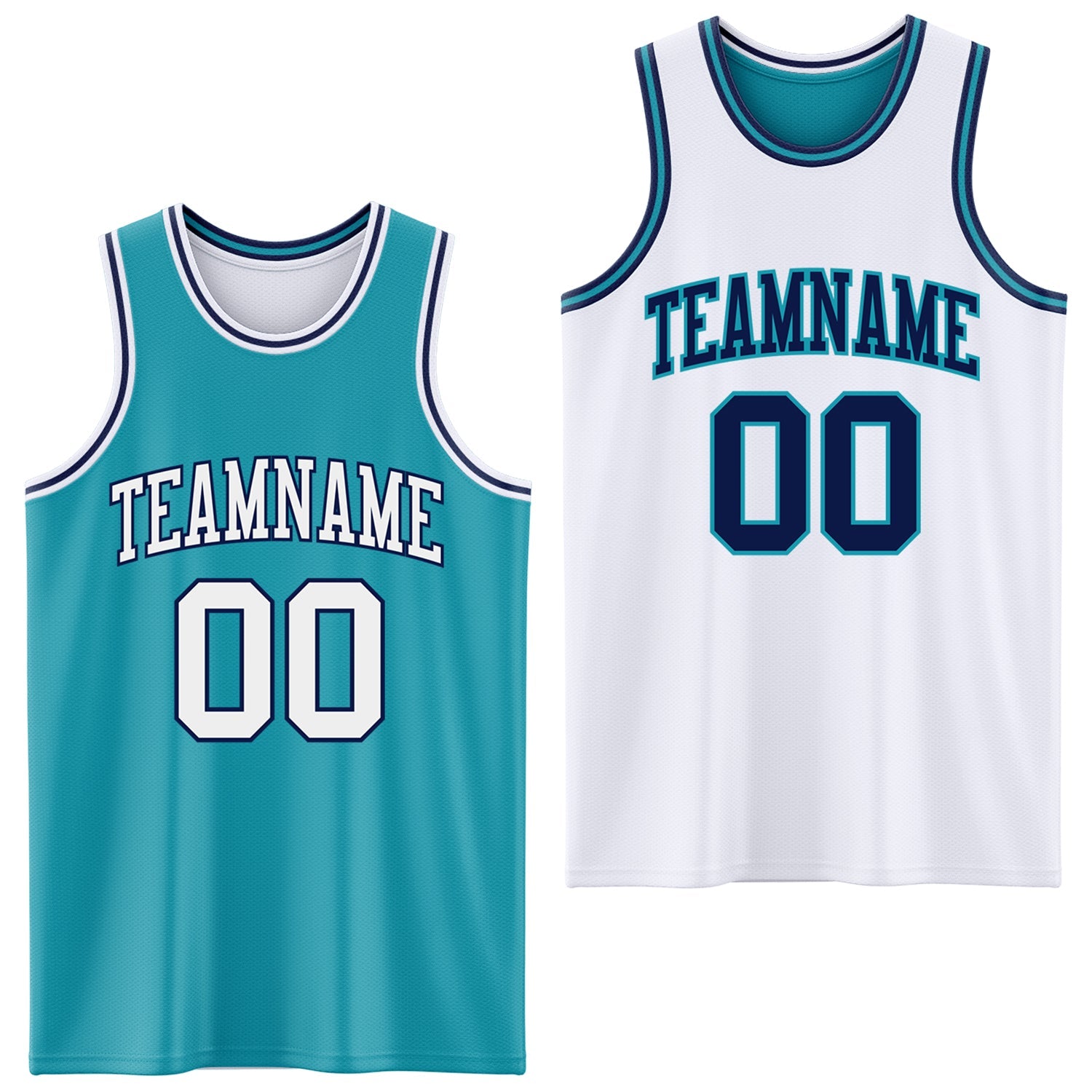 Custom Reversible Teal White-Navy Double Side Sublimation Basketball Suit Jersey - Sky-Custom