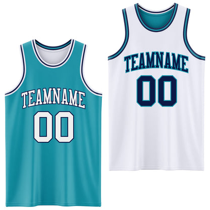 Custom Reversible Teal White-Navy Double Side Sublimation Basketball Suit Jersey - Sky-Custom