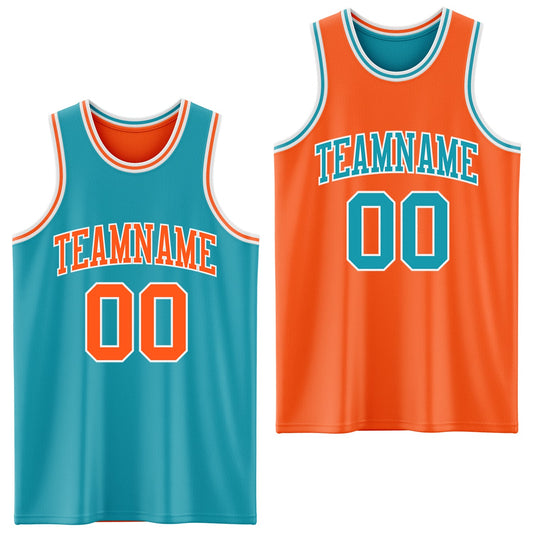 Custom Reversible Teal Orange-White Double Side Sublimation Basketball Suit Jersey - Sky-Custom