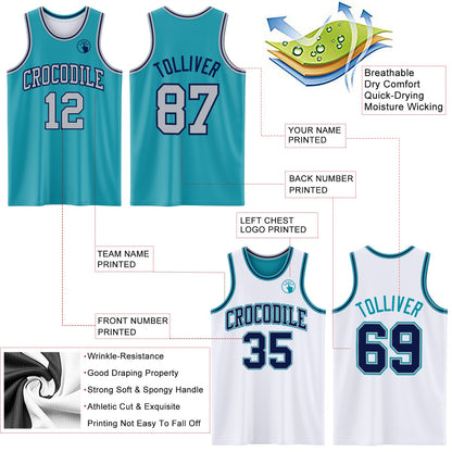 Custom Reversible Teal Gray-Navy Double Side Sublimation Basketball Suit Jersey - Sky-Custom