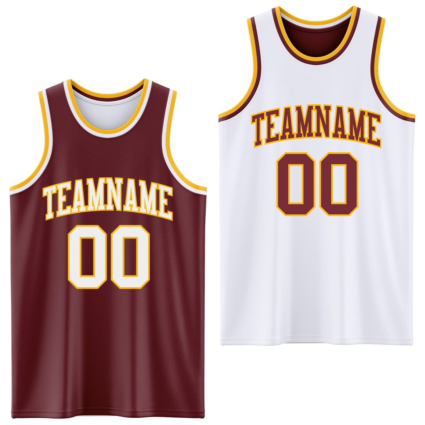 Custom Reversible Burgundy White-Gold Double Side Sublimation Basketball Suit Jersey - Sky-Custom