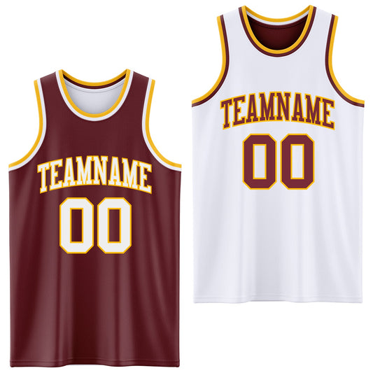 Custom Reversible Burgundy White-Gold Double Side Sublimation Basketball Suit Jersey - Sky-Custom