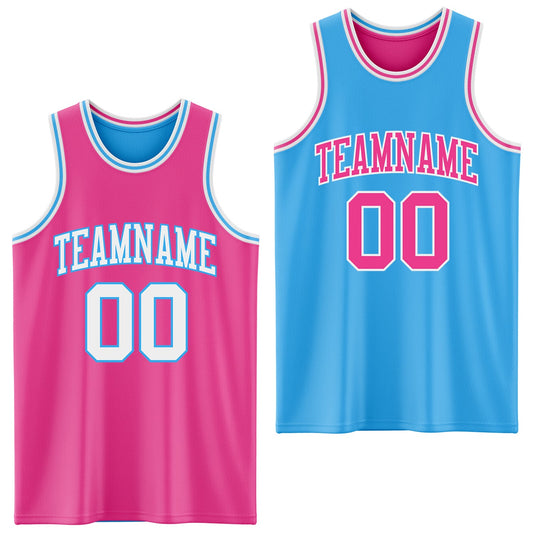 Custom Reversible Pink White-Sky Blue Double Side Sublimation Basketball Suit Jersey - Sky-Custom