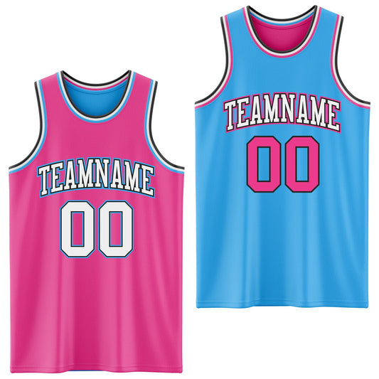 Custom Reversible Pink Black-Sky Blue Double Side Sublimation Basketball Suit Jersey - Sky-Custom