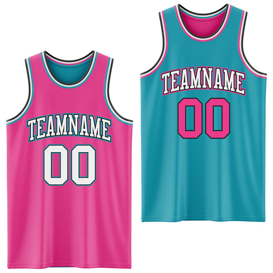 Custom Reversible Pink Black-Teal Double Side Sublimation Basketball Suit Jersey - Sky-Custom