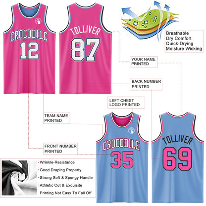 Custom Reversible Pink Black-Light Blue Double Side Sublimation Basketball Suit Jersey - Sky-Custom