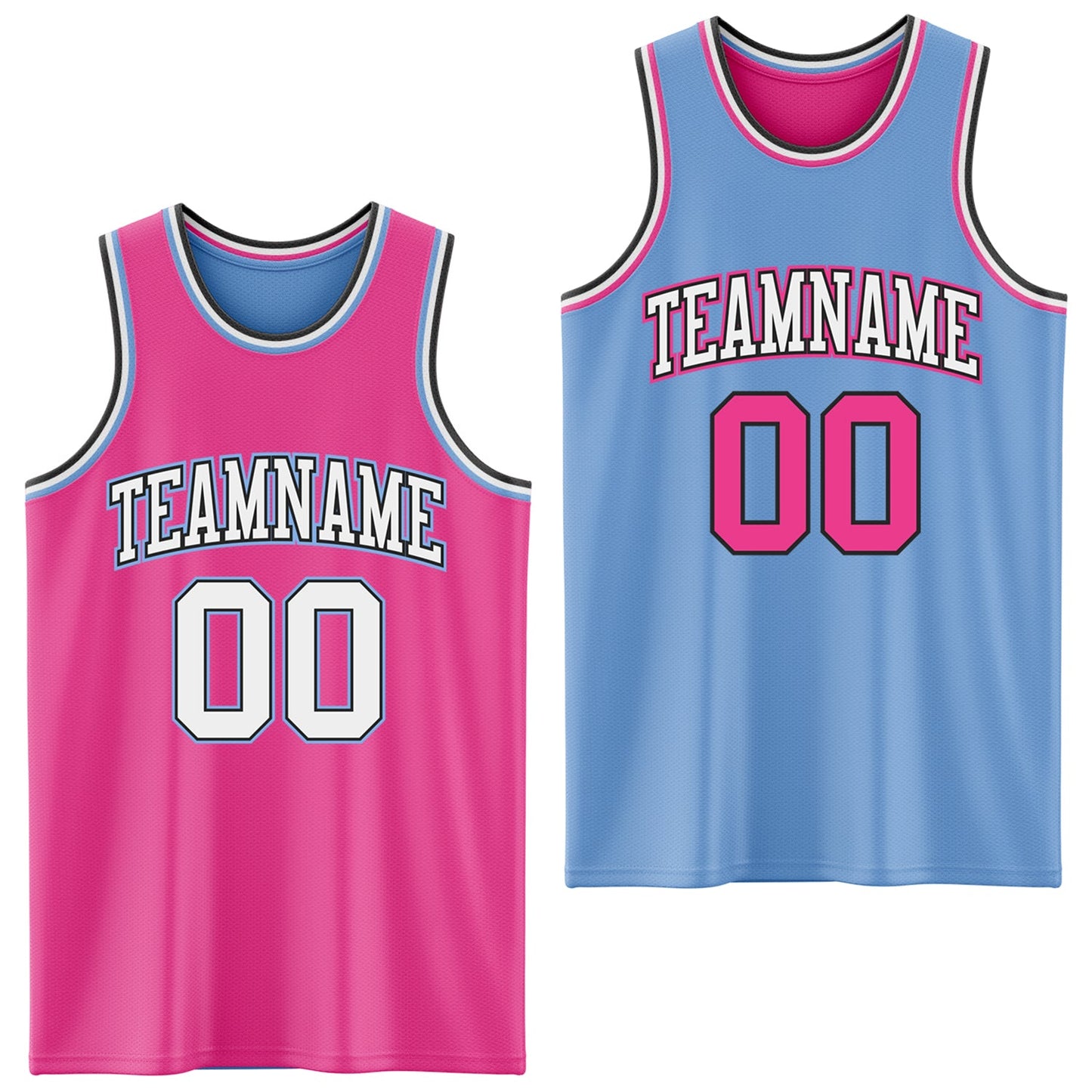 Custom Reversible Pink Black-Light Blue Double Side Sublimation Basketball Suit Jersey - Sky-Custom