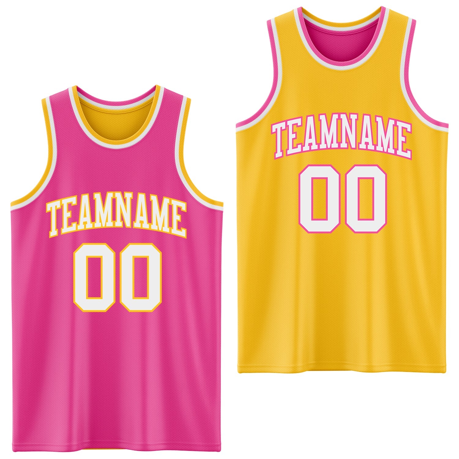 Custom Reversible Pink White-Gold Double Side Sublimation Basketball Suit Jersey - Sky-Custom