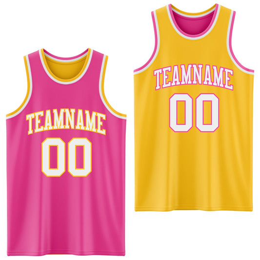 Custom Reversible Pink White-Gold Double Side Sublimation Basketball Suit Jersey - Sky-Custom