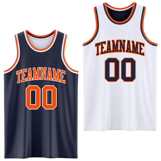 Custom Reversible Navy Orange-White Double Side Sublimation Basketball Suit Jersey - Sky-Custom