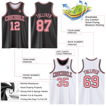 Custom Reversible Black Medium Pink Double Side Sublimation Basketball Suit Jersey - Sky-Custom