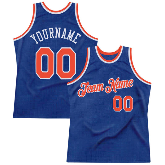 Custom Royal Orange-White Authentic Throwback Basketball Jersey - Sky-Custom