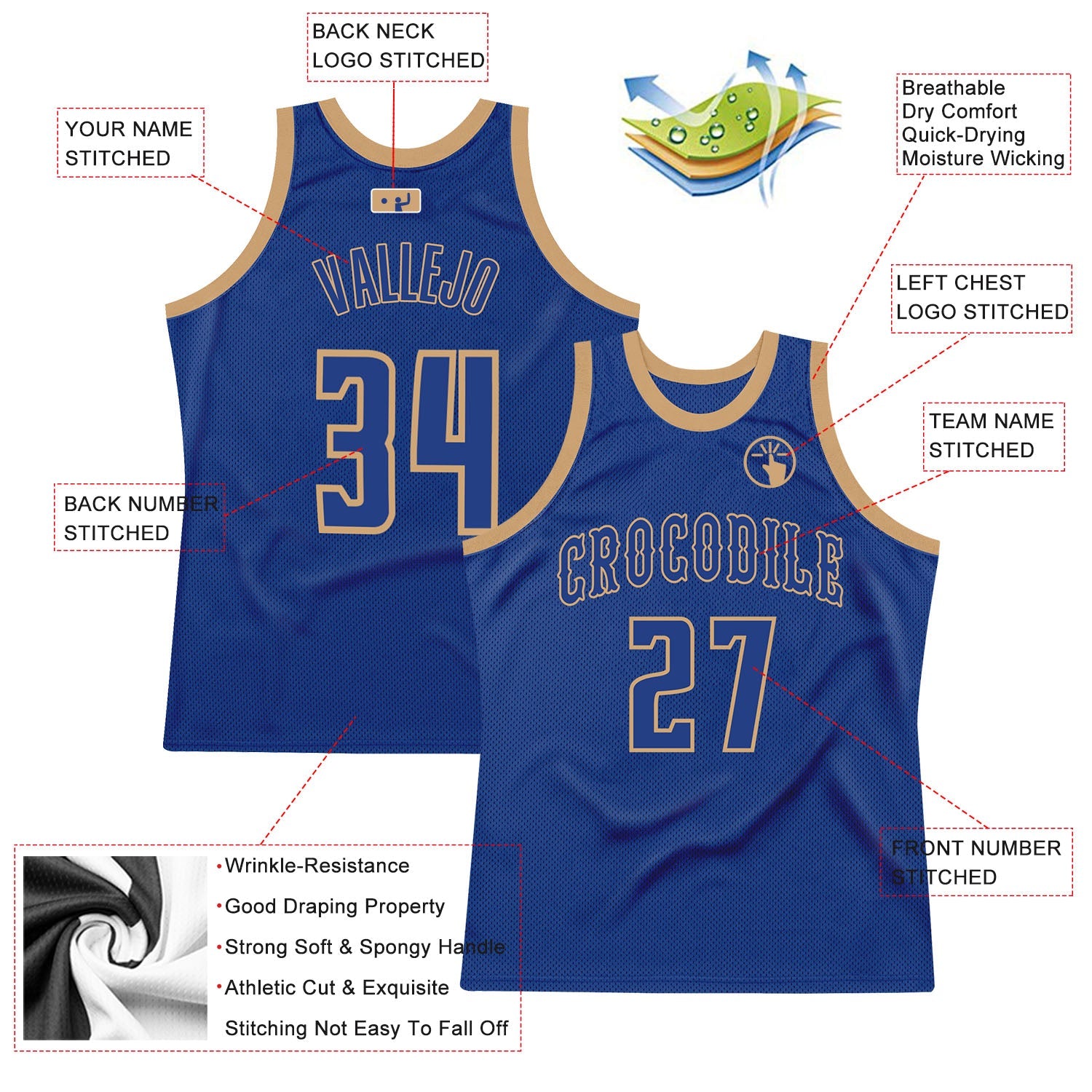 Custom Royal Royal-Old Gold Authentic Throwback Basketball Jersey - Sky-Custom