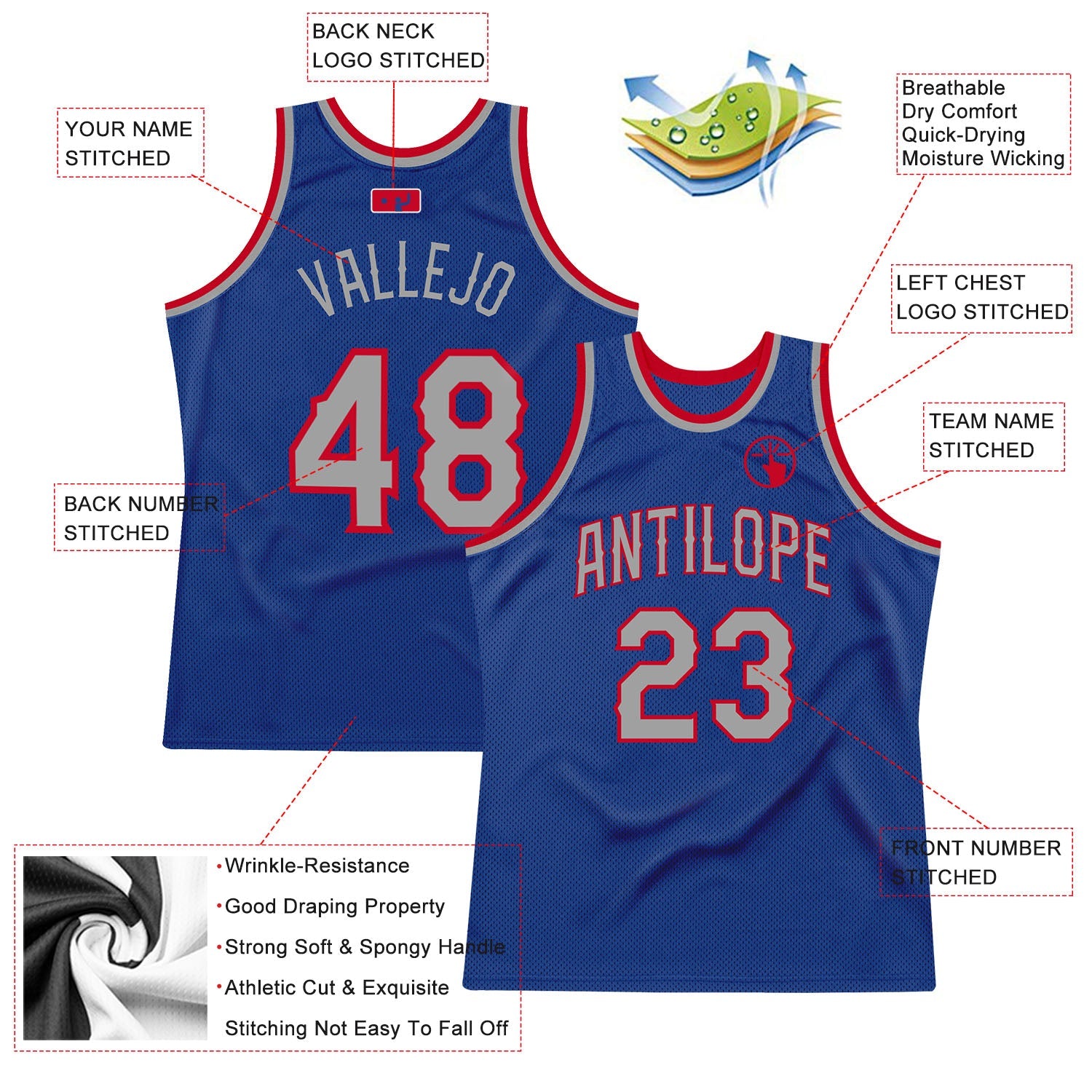 Custom Royal Gray-Red Authentic Throwback Basketball Jersey - Sky-Custom