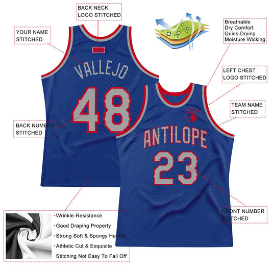 Custom Royal Gray-Red Authentic Throwback Basketball Jersey - Sky-Custom