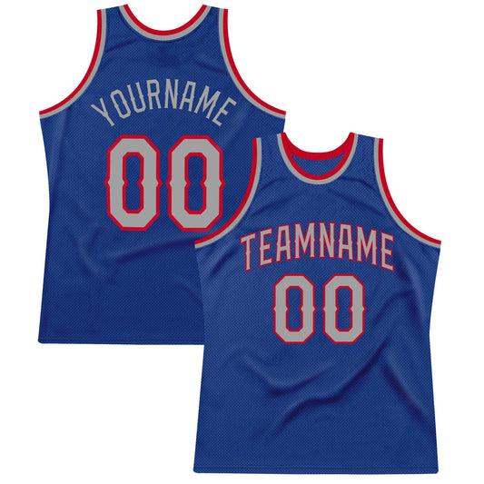 Custom Royal Gray-Red Authentic Throwback Basketball Jersey - Sky-Custom