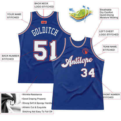 Custom Royal White-Orange Authentic Throwback Basketball Jersey - Sky-Custom