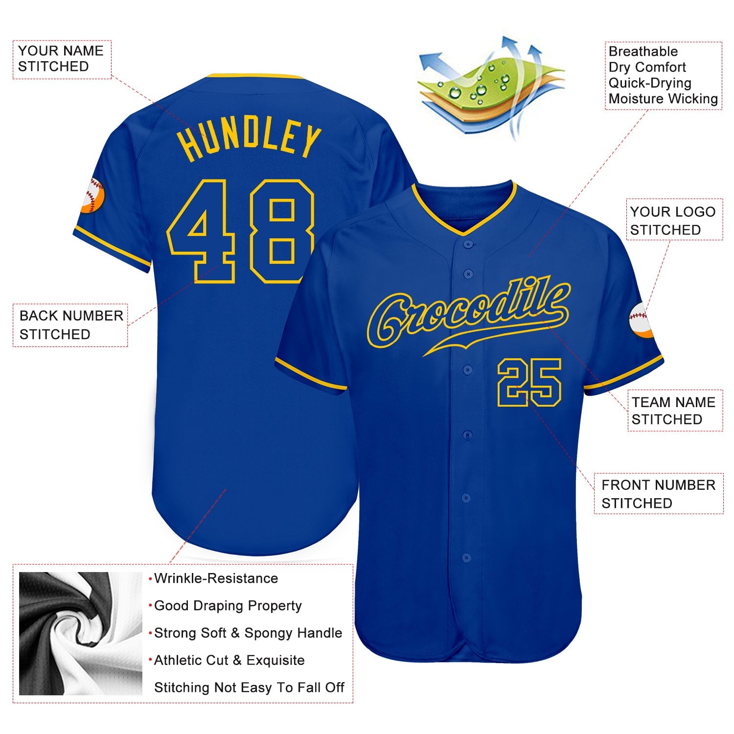 Custom Royal Royal-Gold Authentic Baseball Jersey - Sky-Custom