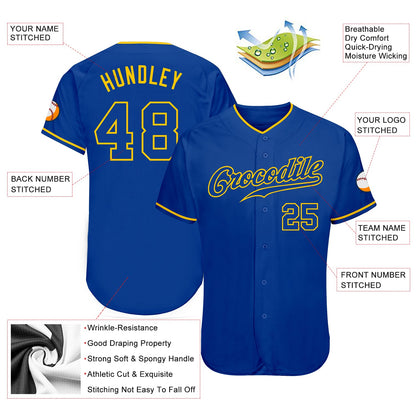 Custom Royal Royal-Gold Authentic Baseball Jersey - Sky-Custom
